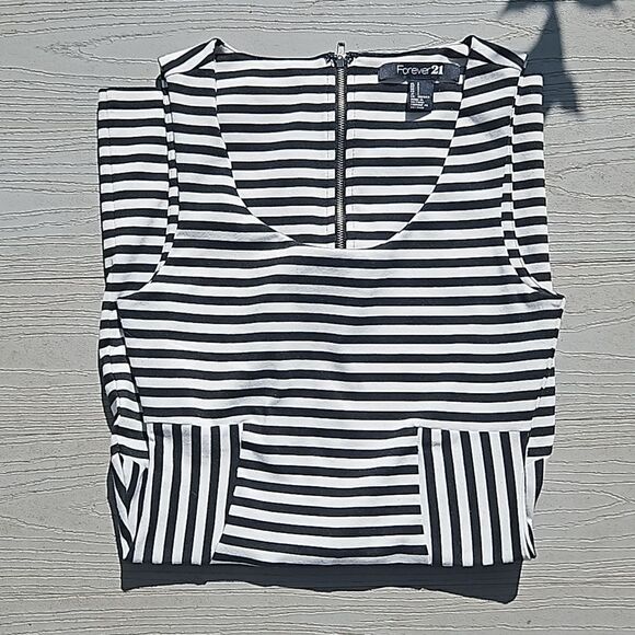 Forever 21 dress zip up striped bodycon stretchy short dress small like new - Picture 4 of 16